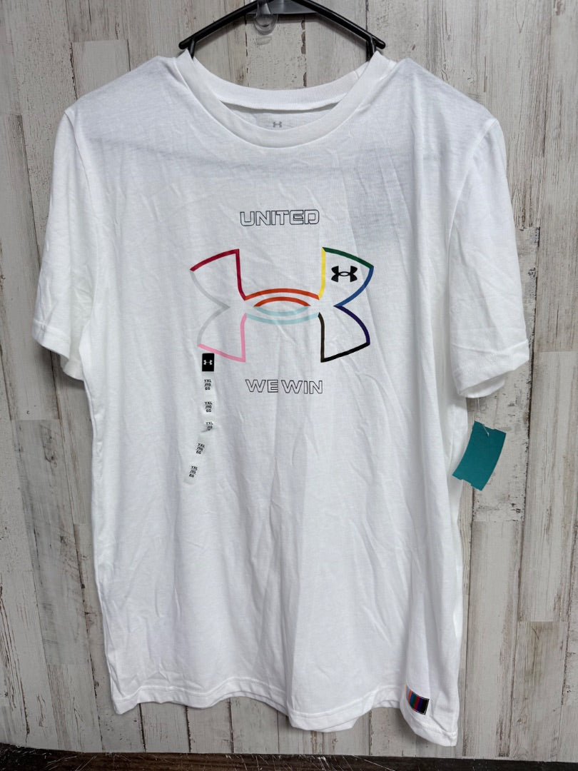 WHITE UNDER ARMOUR NEW UNITED LOGO TEE, BOY 18/20