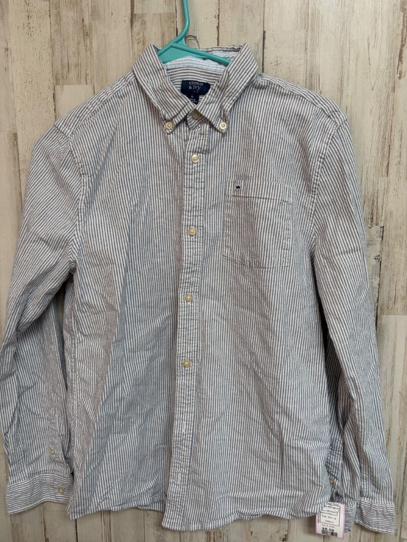 GREY/WHITE CROWN & IVY STRIPE BUTTON UP, BOY 16