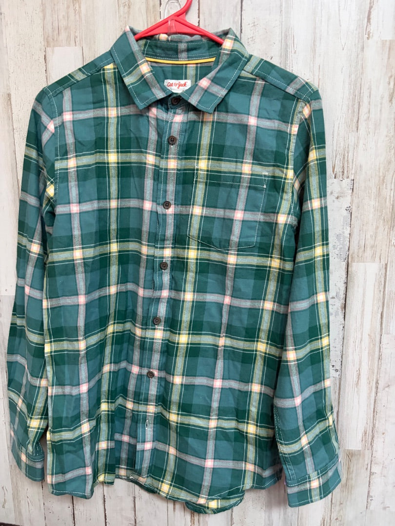 GREEN CAT & JACK PLAID FLANNEL BUTTON UP, BOY 16