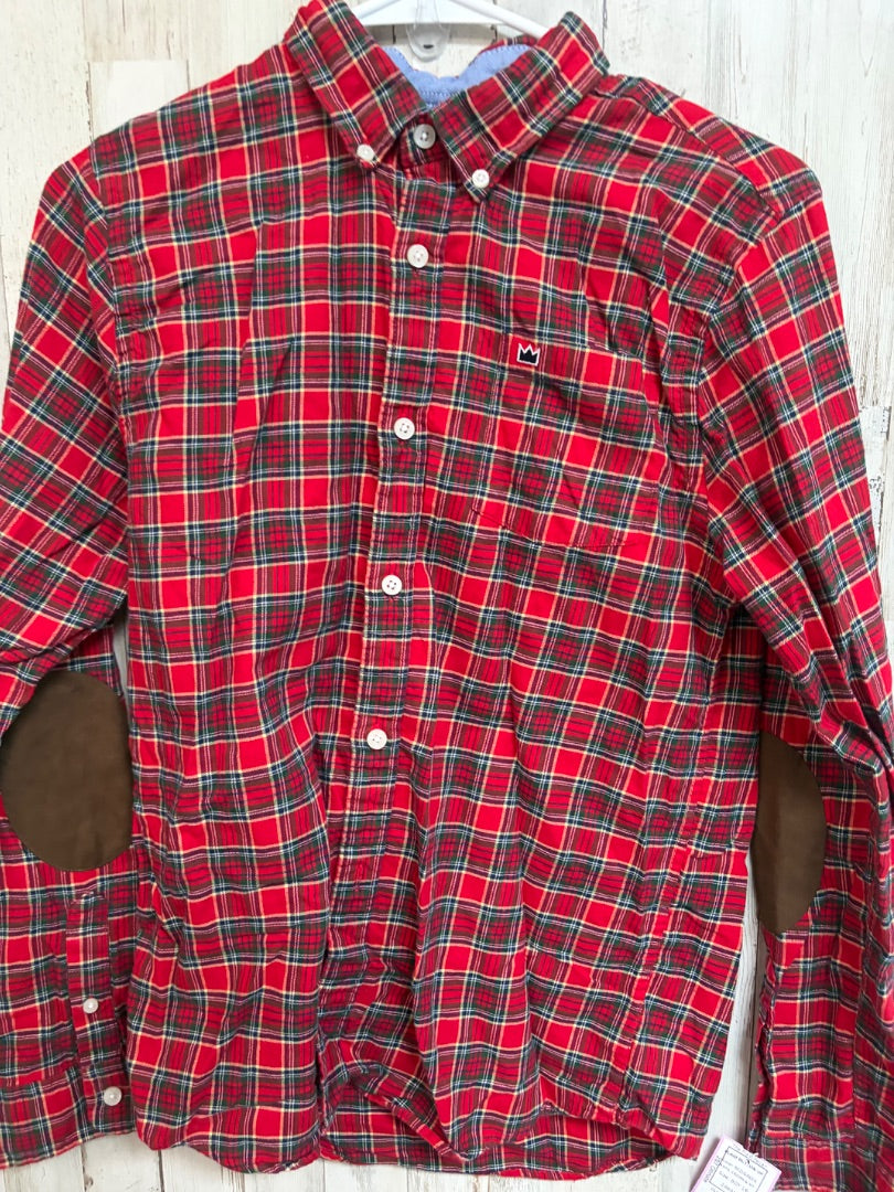 RED/GREEN CROWN & IVY PLAID BUTTON UP, BOY 16