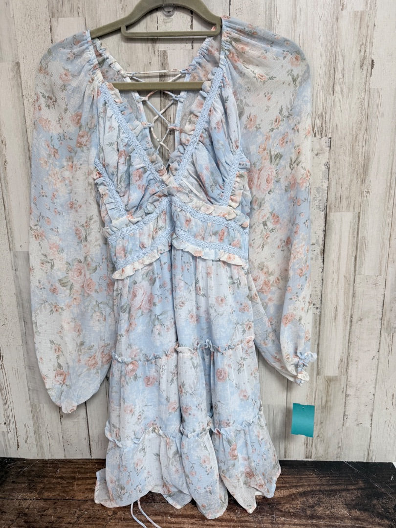 BLUE ALTARD STATE FLORAL TIER DRESS, LADIES XS