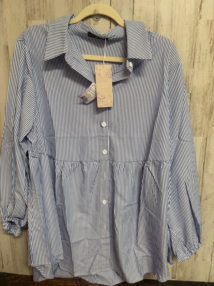 BLUE EMERY ROSE NEW STRIPE TIER BUTTON UP, LADIES XL