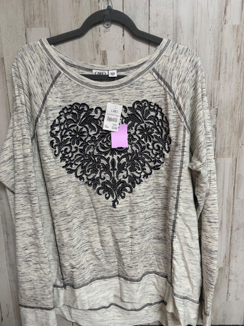 GREY CATO 18/20 NEW HEART EMBELLISHED LONG SLEEVE, LADIES 2X