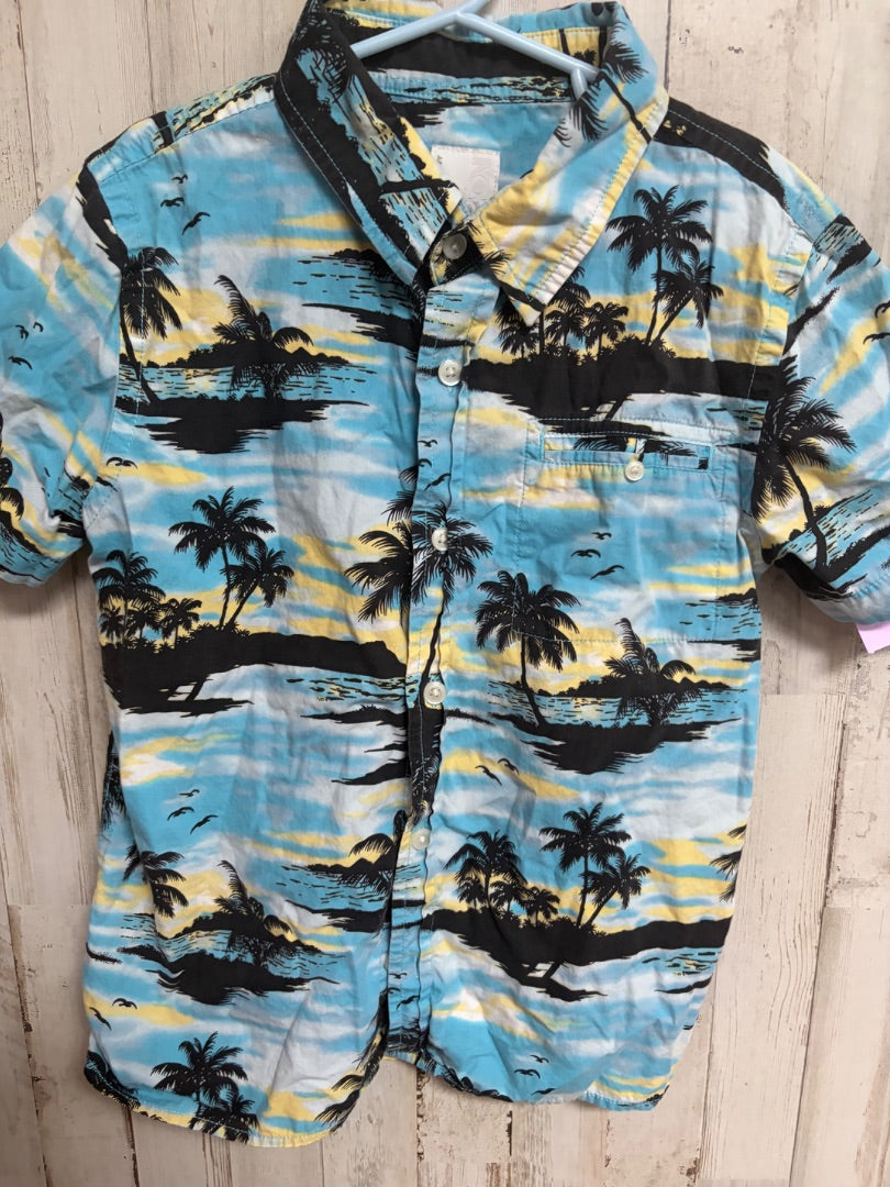 BLUE OLD NAVY HAWAIIAN PALM TREE BUTTON UP, BOY 6/7