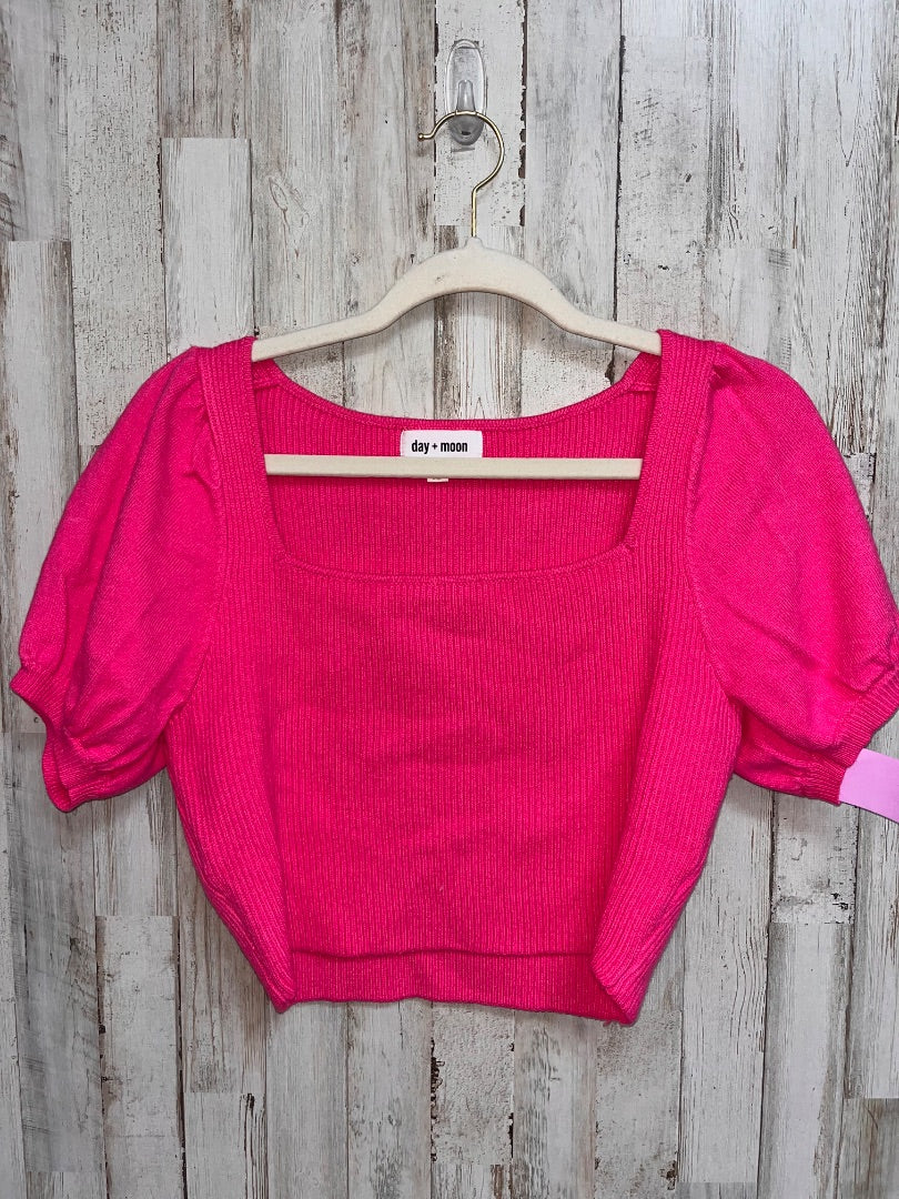 HOT PINK DAY + MOON KNIT CROP SQUARE NECK TOP, LADIES M
