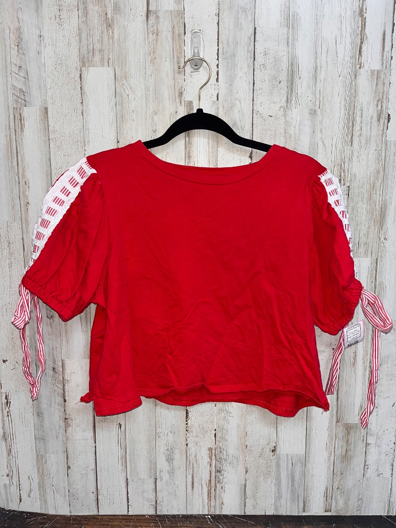 RED PEACH LOVE TIE SLEEVE CROP TEE, LADIES L