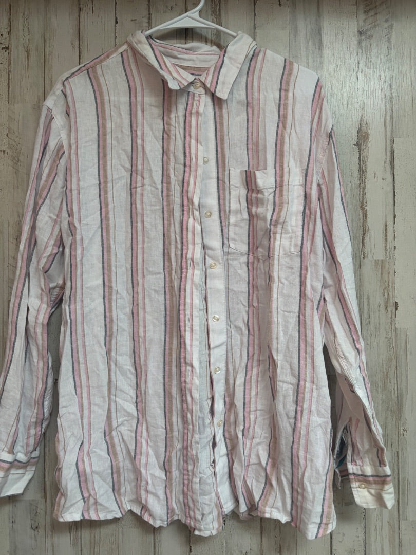 WHITE OLD NAVY STRIPE BUTTON TOP, LADIES L