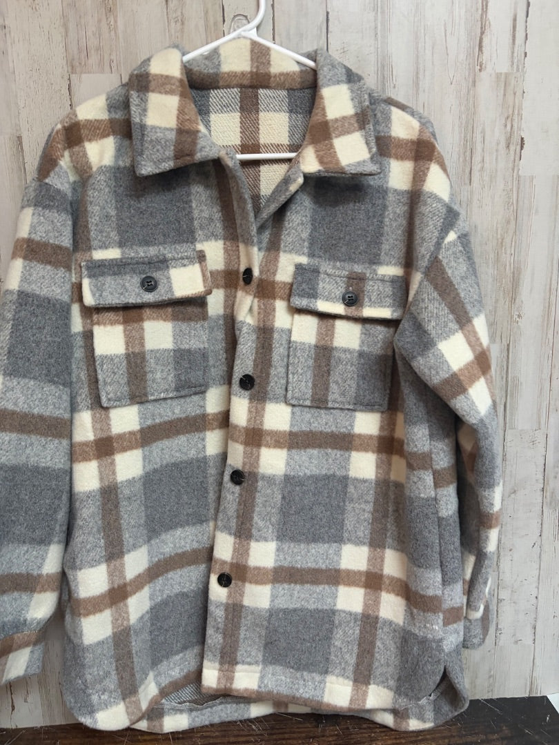GREY/TAN PLAID SHACKET, LADIES M