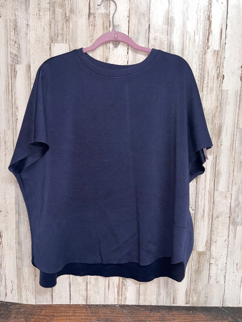 NAVY SOFT RAW EDGE SHORT SLEEVE SWEATSHIRT, LADIES M