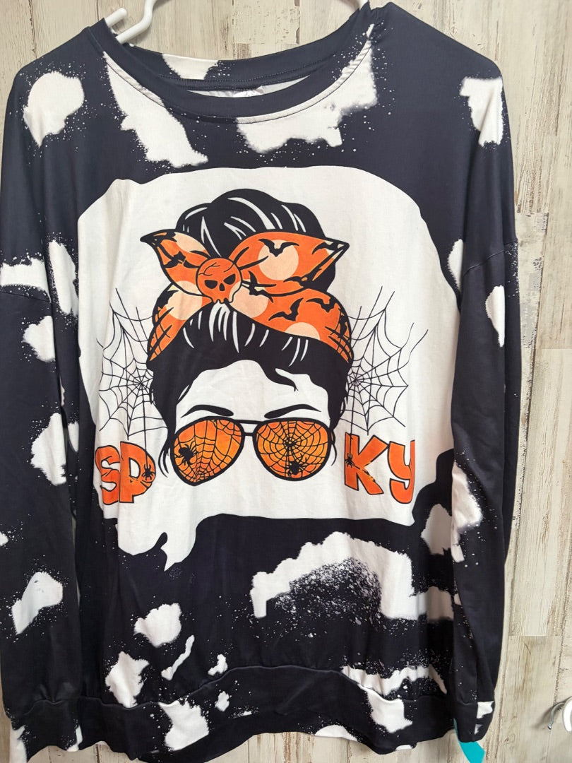 BLACK/WHITE SHEIN SPOOKY BLEACHED TOP, LADIES L