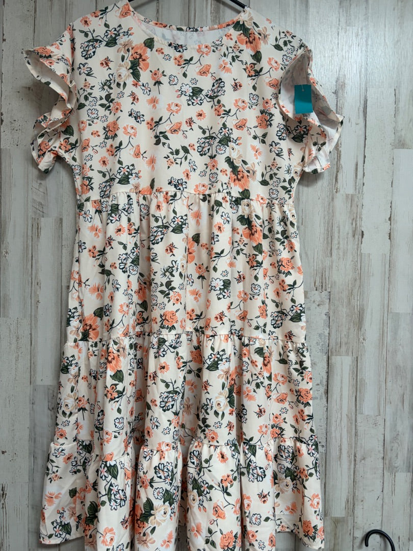 IVORY SHEIN FLORAL TIER DRESS, LADIES L