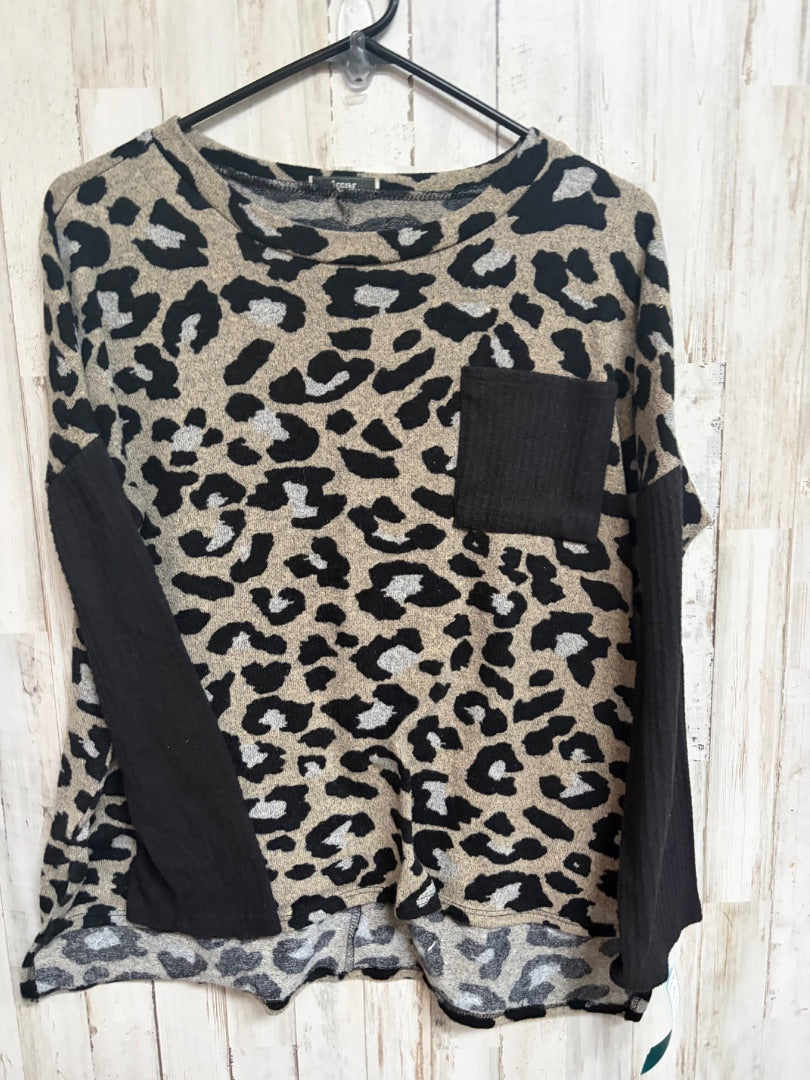 TAN/BLACK CHEETAH KNIT SWEATER, LADIES L