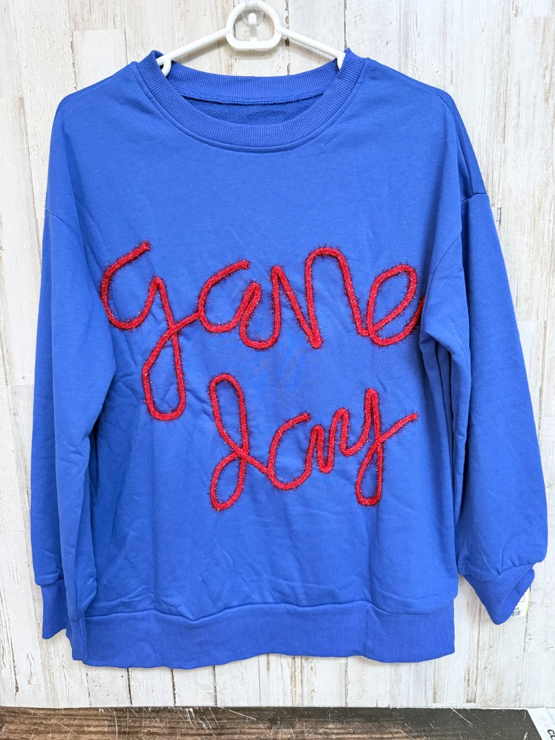BRIGHT BLUE/RED GAME DAY STITCH TOP, LADIES S