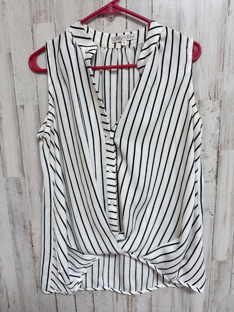 WHITE/BLACK JOY JOY STRIPE BUTTON UP TWIST TOP, LADIES M