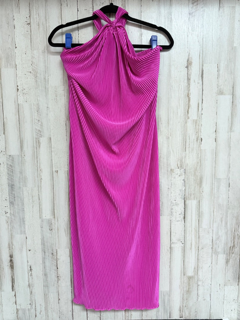 HOT PINK PLEATED HALTER MAXI, LADIES L