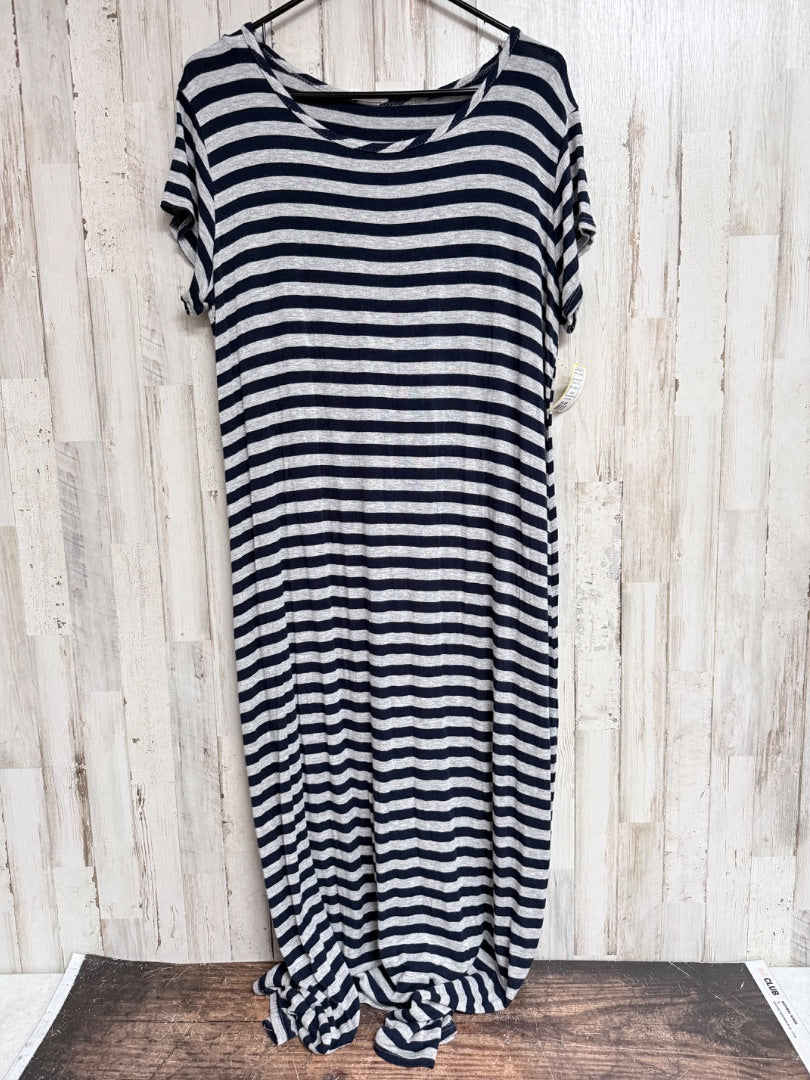 NAVY/GREY PINC COTTON STRIPE MAXI, LADIES 3X