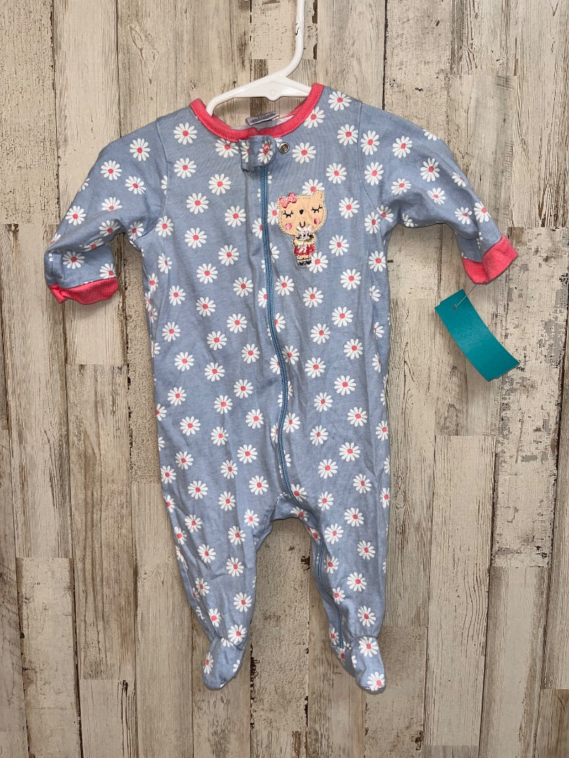 BLUE GERBER GIRL'S 0/3M BLUE FLOWER ONESIE, GIRLS 0/3M