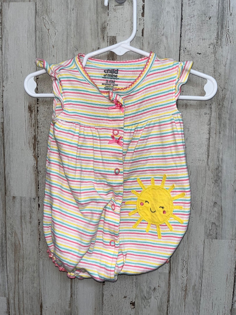 PINK CHILD OF MINE GIRL'S 3/6M PINK STRIPE SUN ROMPER, GIRLS 3/6M