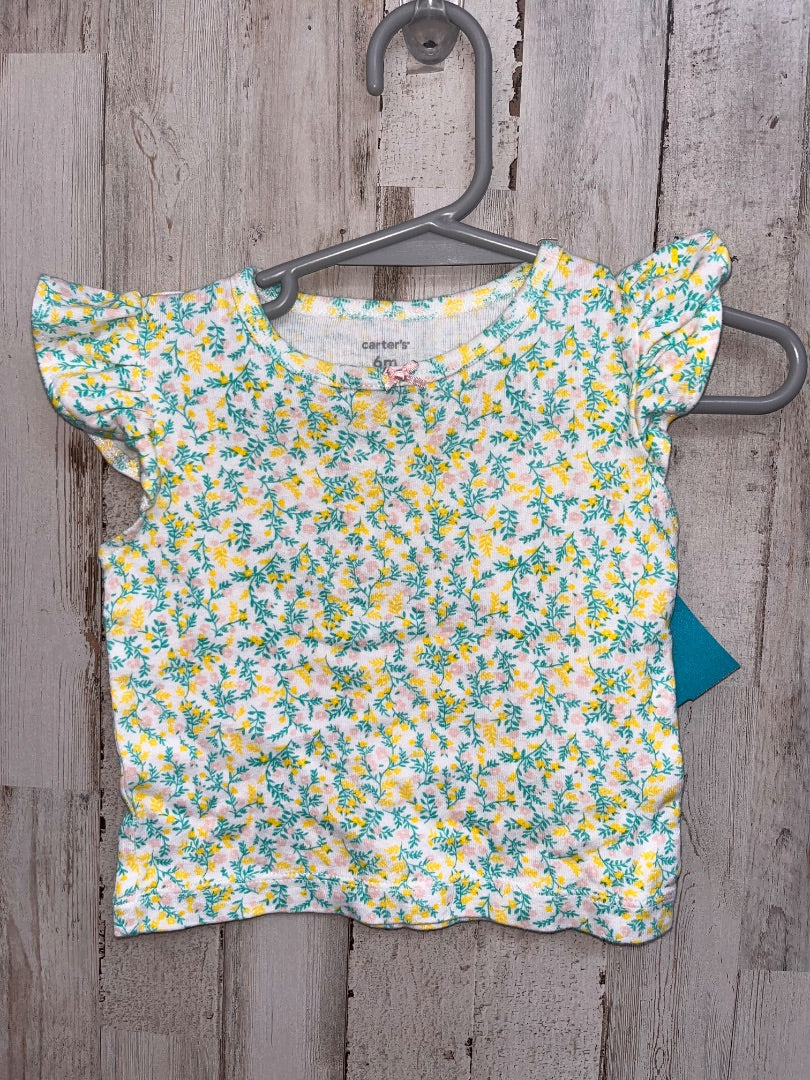 WHITE/TEAL CARTERS Floral tee, GIRL 6M