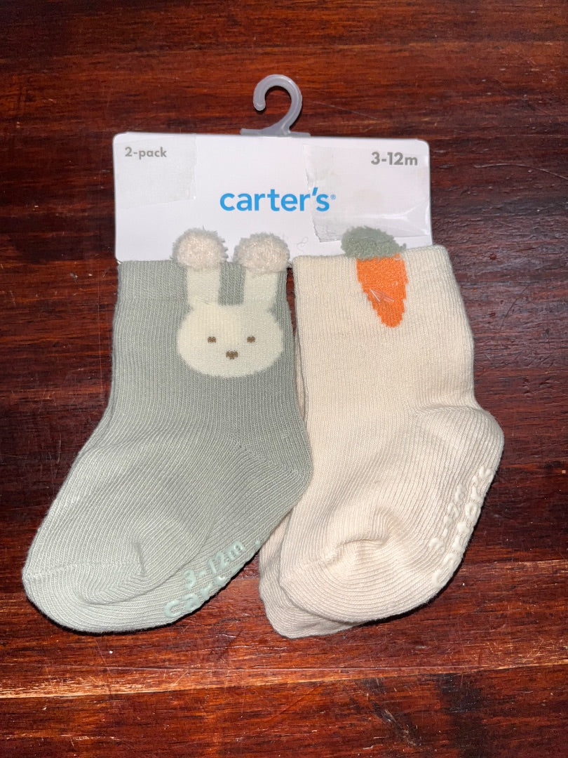 SAGE/IVORY CARTERS NEW 2 PACK SOCK SET, 3-12M