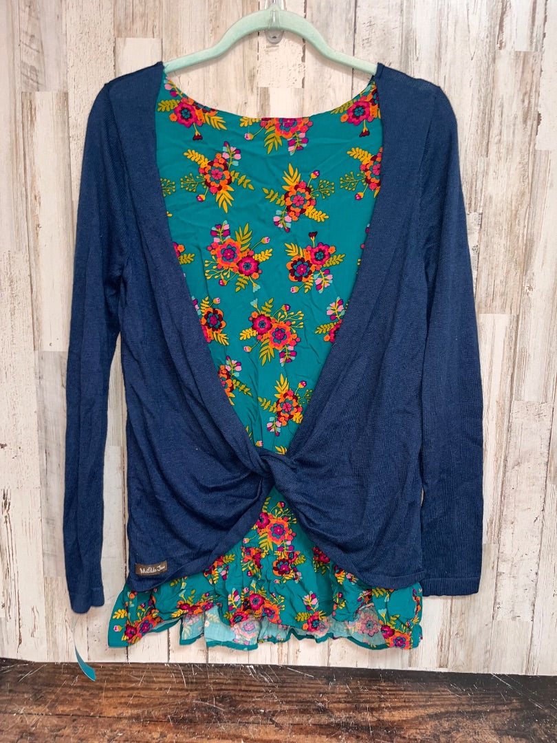 NAVY MATILDA JANE FLORAL KNIT TOP, LADIES XS