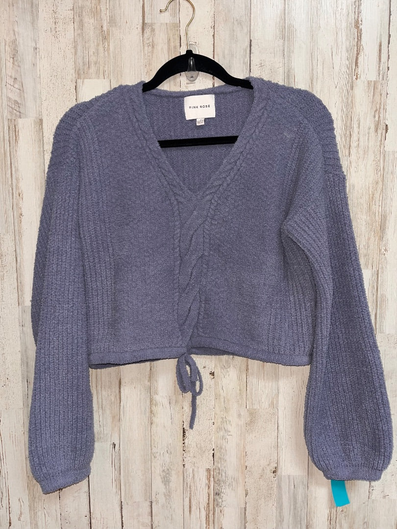 STEEL BLUE PINK ROSE SOFT KNIT V NECK SWEATER, LADIES S