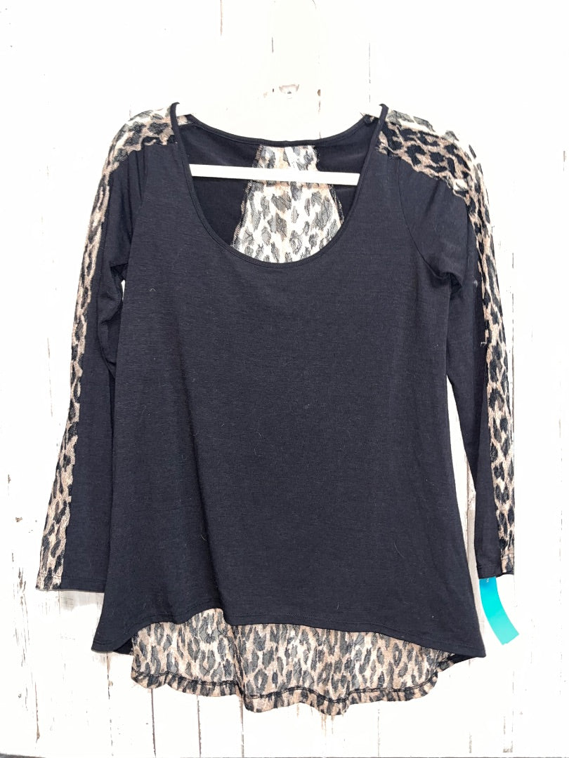 BLACK TRESICS LEOPARD LACE TRIM TOP, LADIES S