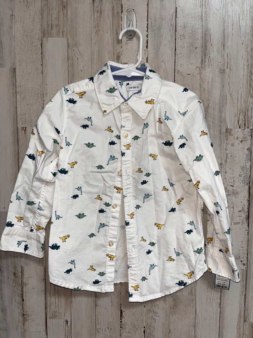 WHITE CARTERS DINO BUTTON UP, BOY 4T