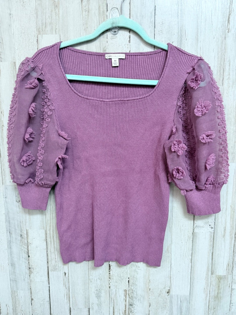 PURPLE CATO RIBBED PUFF SLEEVE TOP, LADIES M