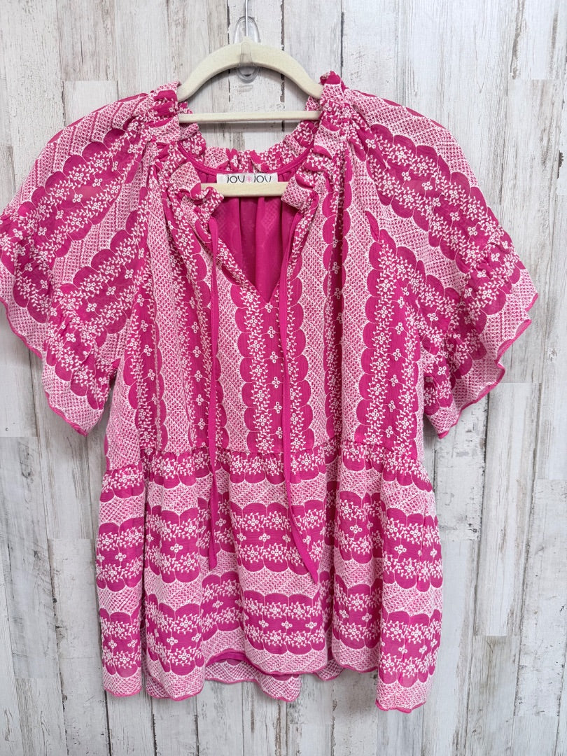 HOT PINK/WHITE JOY JOY SHEER EYELIT TOP, LADIES S