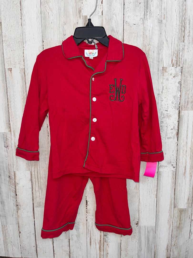 RED BUSY BEE SMOCKS EWD MONOGRAMMED PJ SET, BOY 18M