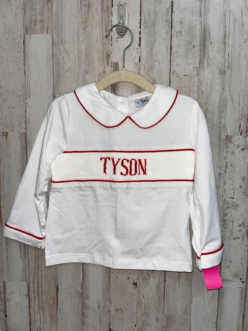 WHITE BUSY BEE SMOCKS TYSON SMOCKED COLLAR TOP, BOY 2T