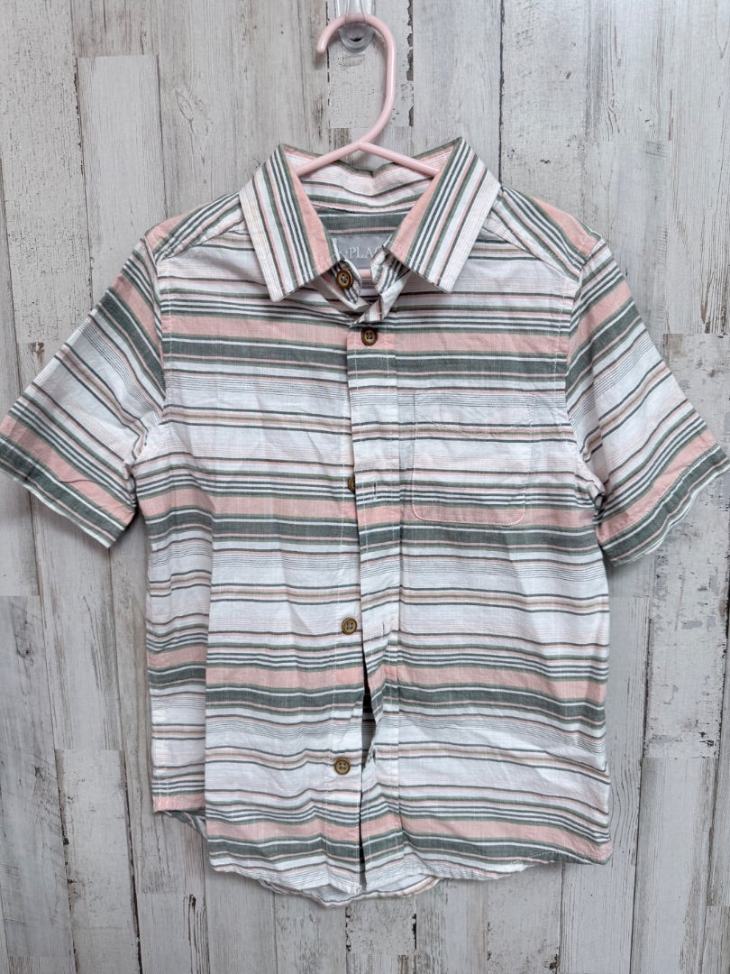 BEIGE CHILDRENS PLACE STRIPE BUTTON UP, BOYS 5/6