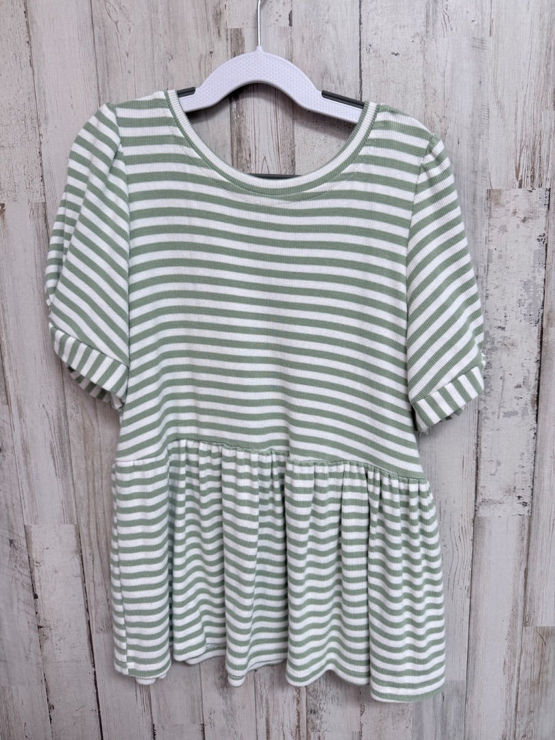 GREEN/WHITE HAYDEN GIRLS STRIPE BABYDOLL TOP, GIRLS 10/12