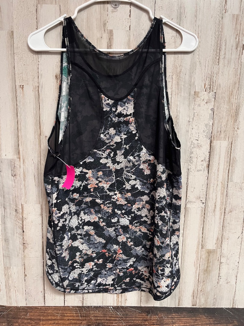 BLACK LULULEMON PRINTED MESH BACK TANK, LADIES L