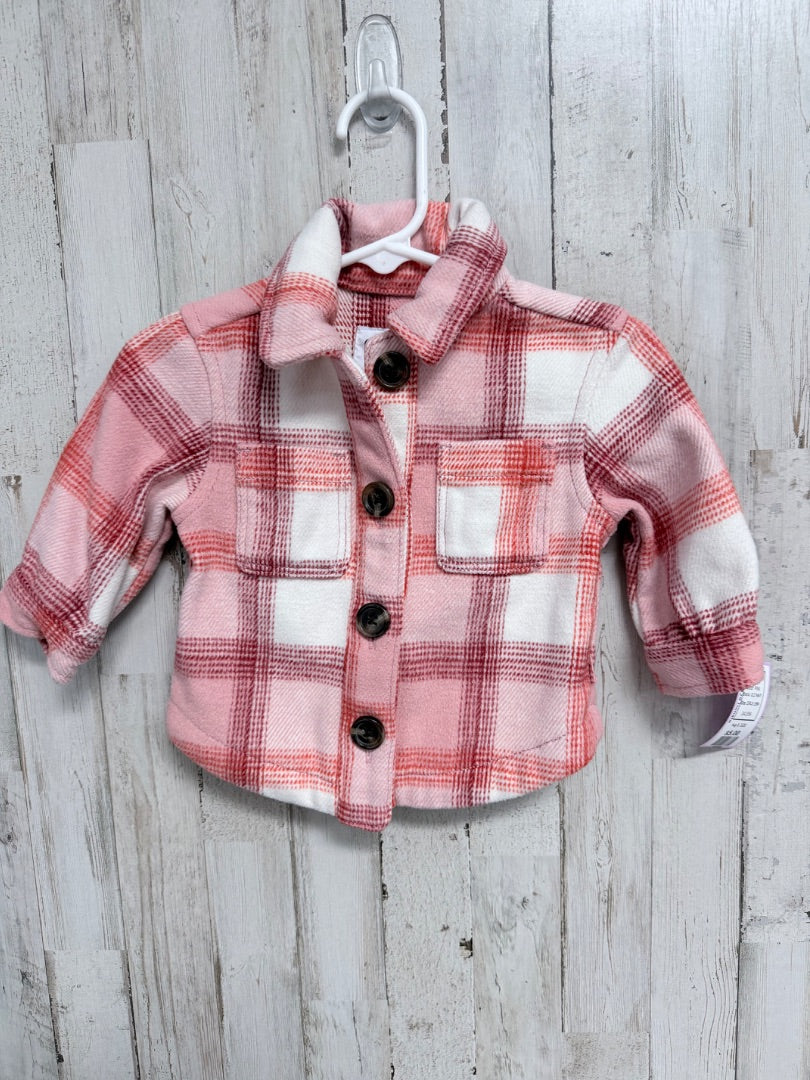 PINK OLD NAVY PLAID SHACKET, GIRLS 3/6M