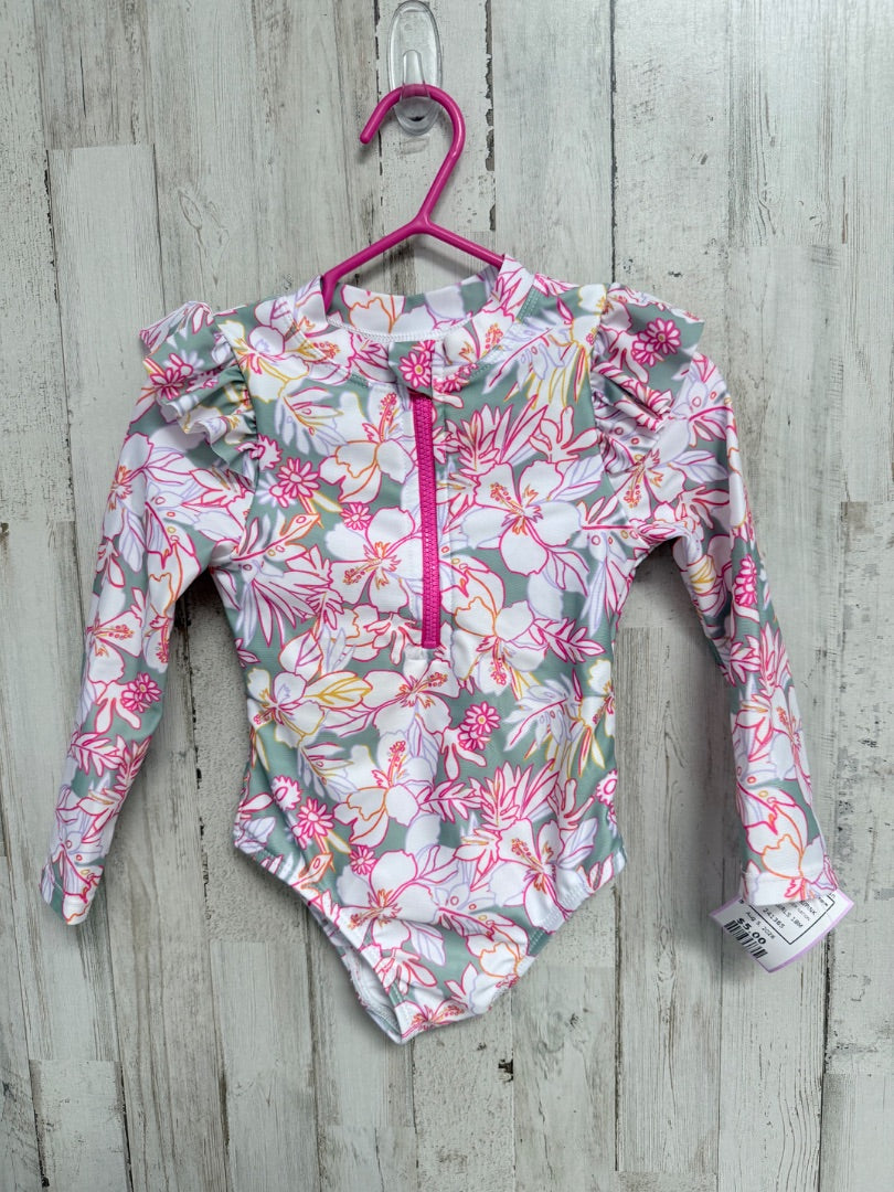 SAGE/PINK WONDER NATION FLORAL RASHGUARD SWIM, GIRLS 18M