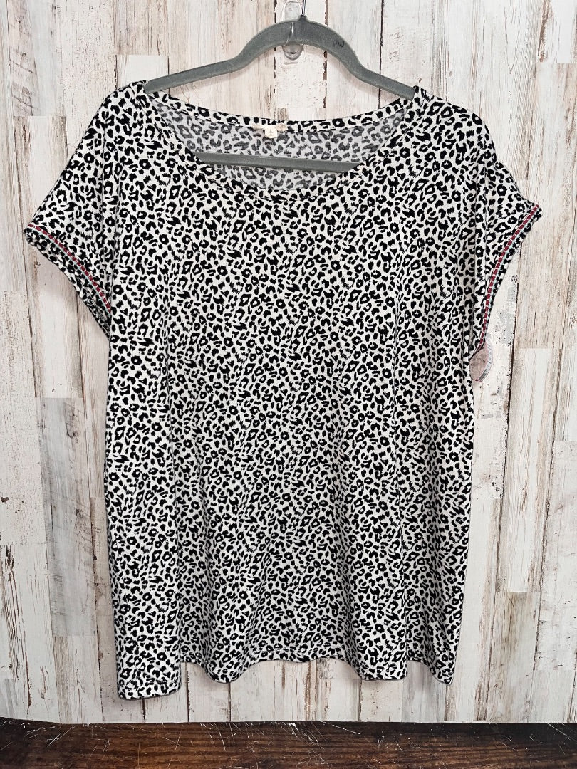 WHITE/BLACK HEM & THREAD LEOPARD COTTON BLOUSE, LADIES L