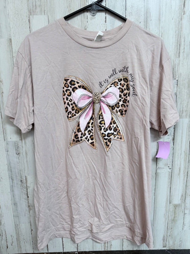 BEIGE LOVE IN FAITH BOW TEE, LADIES L
