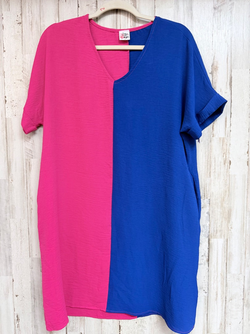 PINK/PURPLE ZIGZAG STRIPE COLORBLOCK DRESS, LADIES M