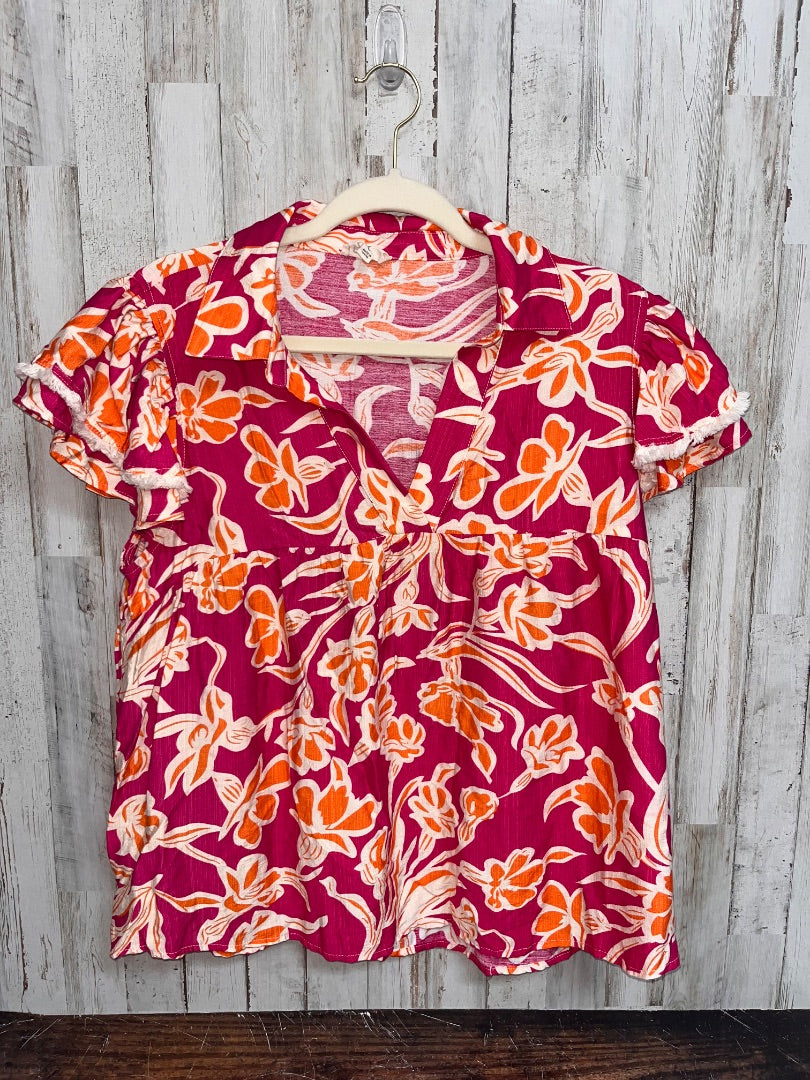 FUCHSIA BIBI FLORAL V NECK TOP, LADIES L