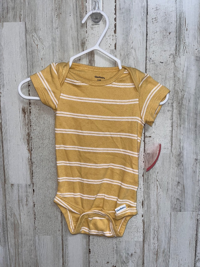 YELLOW GERBER STRIPE ONESIE, BOY 0-3M
