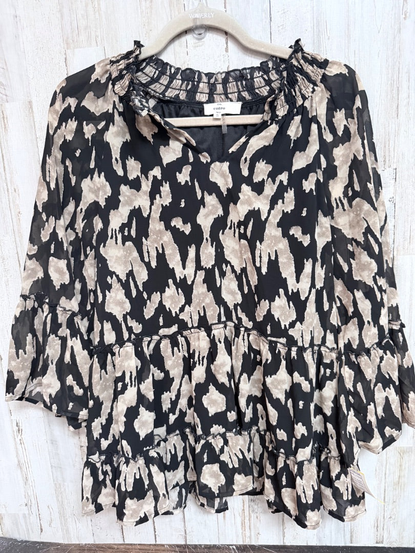 BLACK ENTRO PRINTED PEPLUM TOP, LADIES S