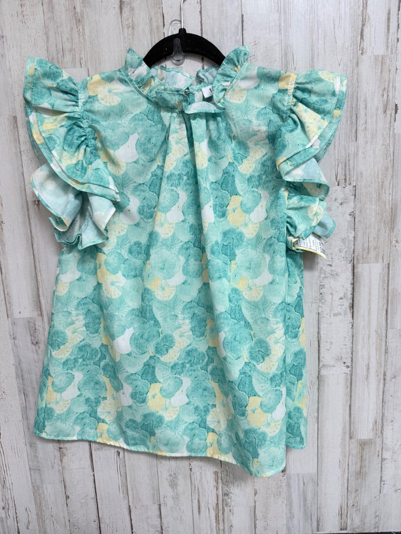 TEAL THML FLORAL FLUTTER SLEEVE TOP, LADIES M