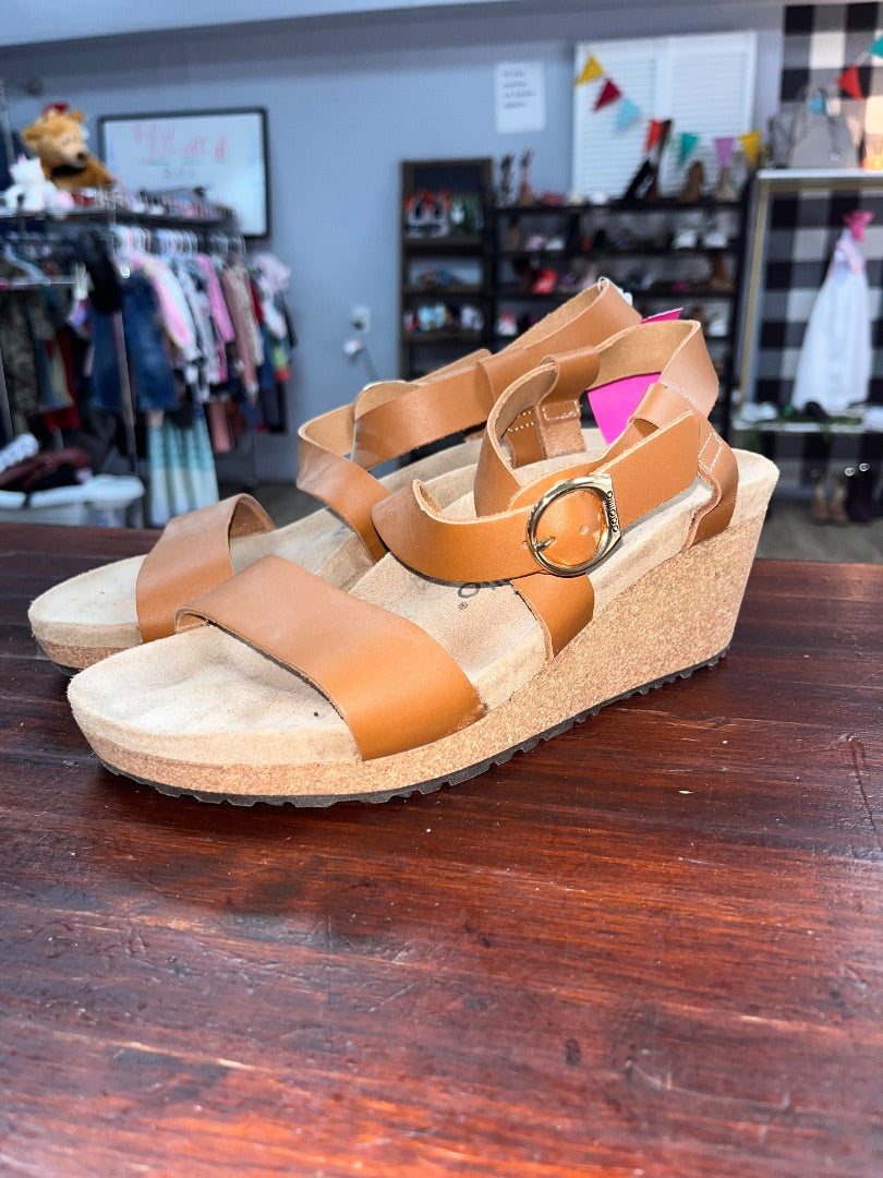 TAN PAPILLO CORK WEDGE SANDALS, SHOES A7