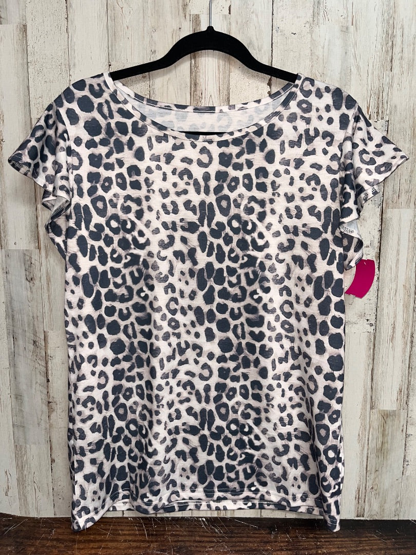 WHITE SHEIN LEOPARD RUFFLE SLEEVE TEE, LADIES M