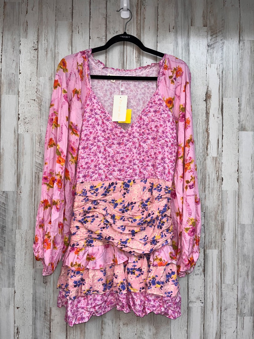PINK LOVE FOR ALL NEW FLORAL V NECK TIER DRESS, LADIES S