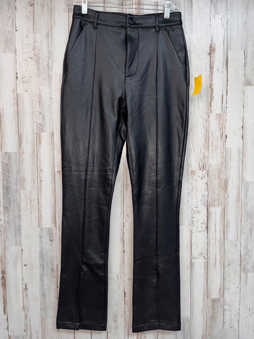 BLACK SHINESTAR FRONT PLEAT FAUX LEATHER PANTS, LADIES S