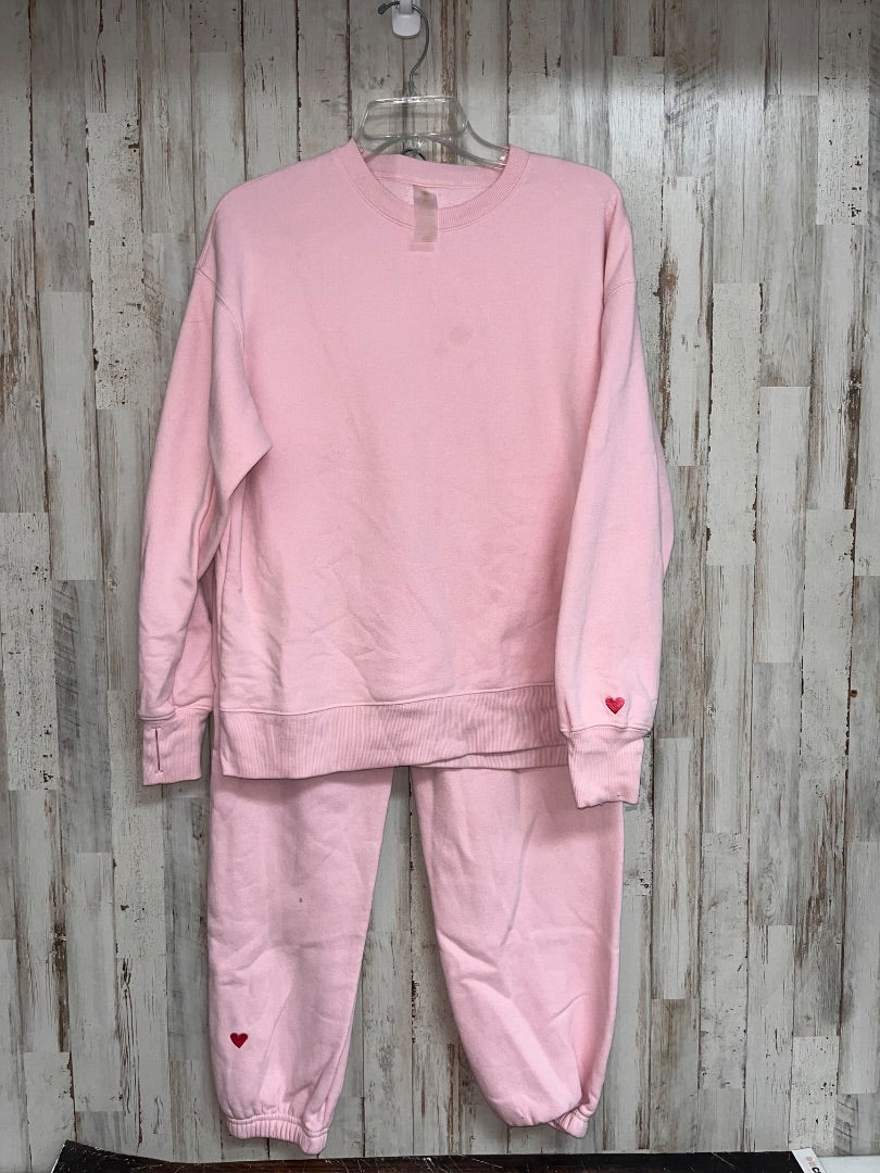 PINK HARMONY AND BALANCE 2PC HEART EMBROIDERED SWEATSUIT, LADIES M