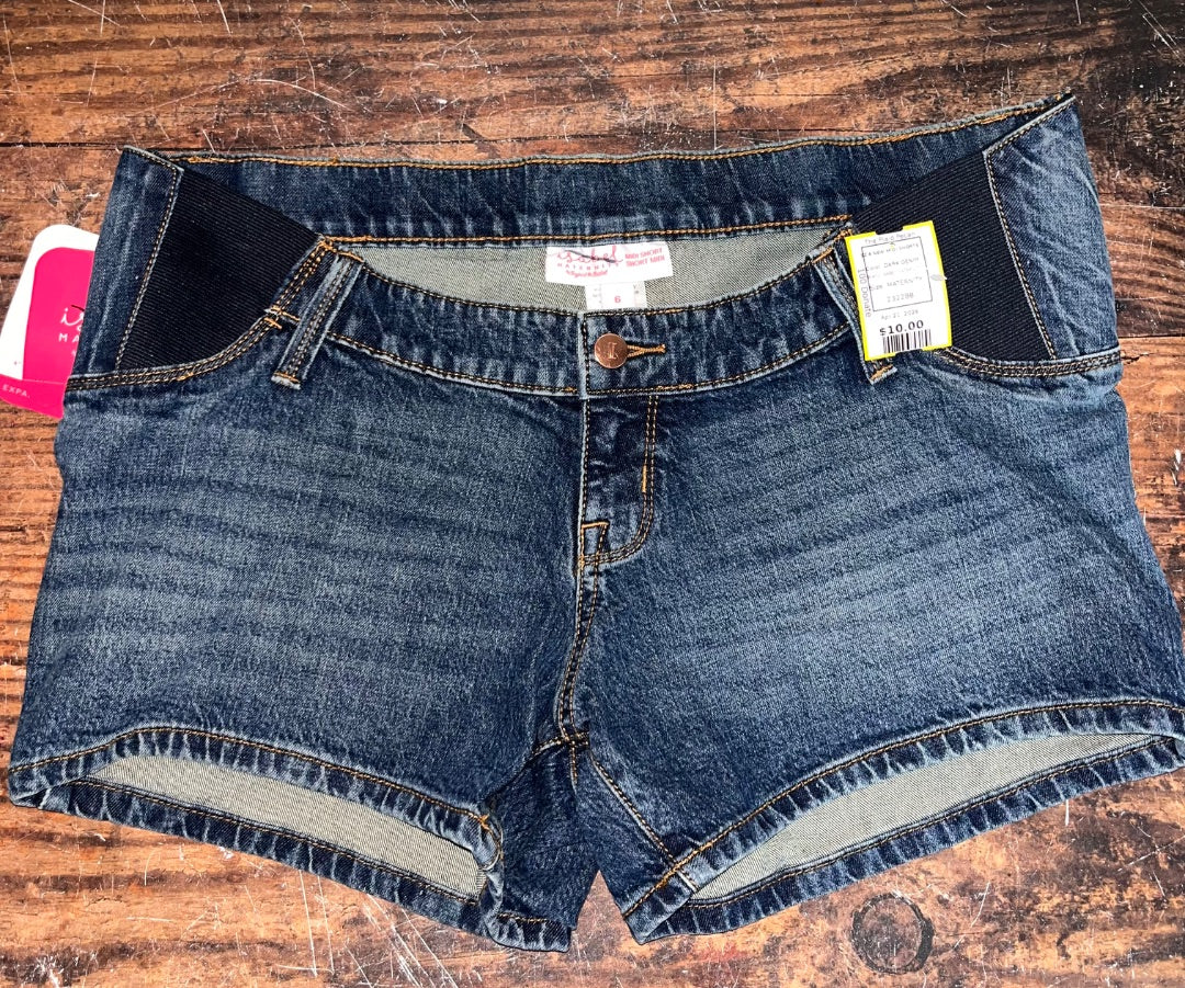 DARK DENIM ISABEL MATERNITY SZ 6 NEW MIDI SHORTS, MATERNITY